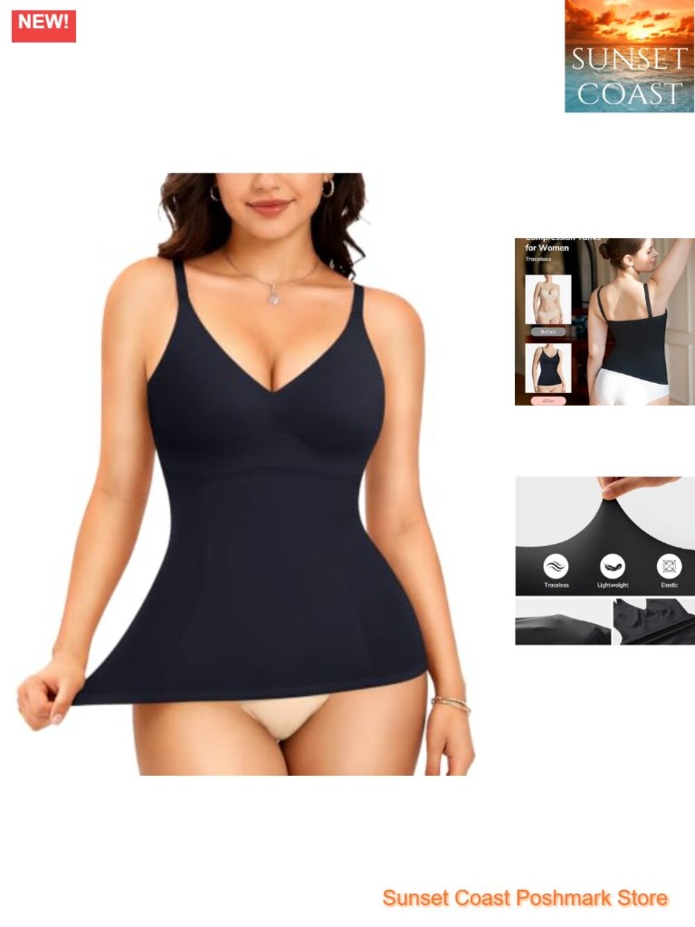 Compression Tank Tummy Control Shapewear V Neck Camisole Adjustable Straps